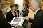 Jean-Marie Cavada (r), chairman of the LIBE committee, receives the signatures from Sjoera Nas, EDRI.